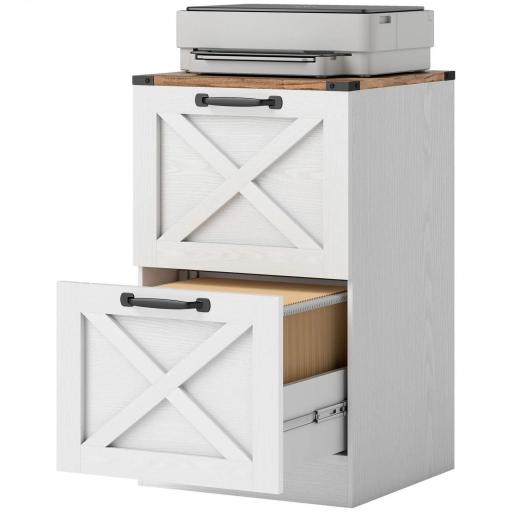 Cajonera Escritorio con 2 Cajones Soporte para Impresora con Riel Colgante para A4 y Carta 40x40x71 cm Blanco [8]