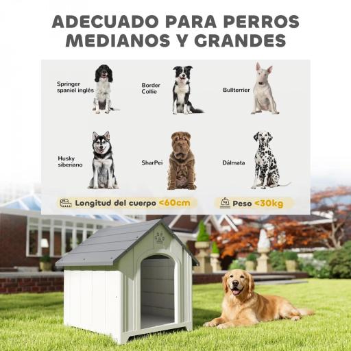 Caseta para Perros Exterior Casa para Perros Grandes de Plástico con 2 Ventanas Base Elevada Estacas Gris [5]
