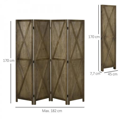 Biombo Separador de Ambientes de 4 Paneles Biombo Plegable 182x170 cm para Salón Dormitorio Oficina Marrón Grisáceo [1]