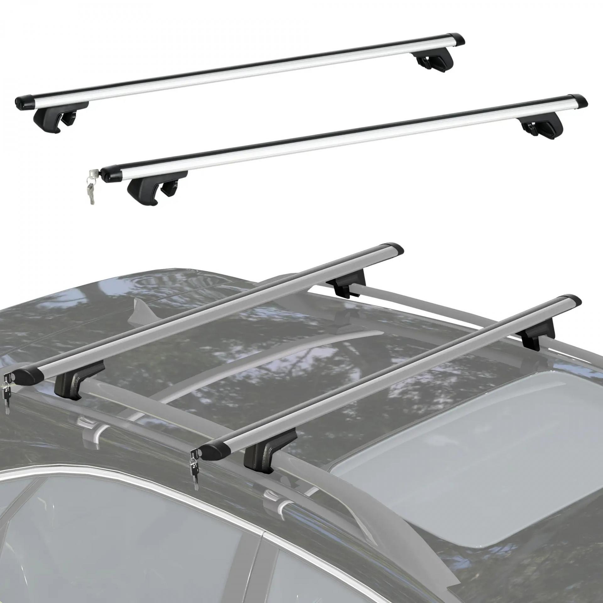 Barras de Techo Universales para Vehículos de Aluminio Bacas Portaequipajes Coche Automóvil Baca para Coche Universales con Cerradura Carga 75 kg 123,5 cm Plata