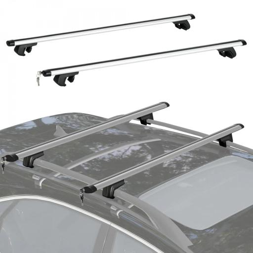 Barras de Techo Universales para Vehículos de Aluminio Bacas Portaequipajes Coche Automóvil Baca para Coche Universales con Cerradura Carga 75 kg 123,5 cm Plata [0]