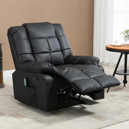 Sillón de Masaje Reclinable con 8 Puntos de Masaje Mando a Distancia Tapizado en PU Reposapiés Bolsillo Lateral Negro [6]