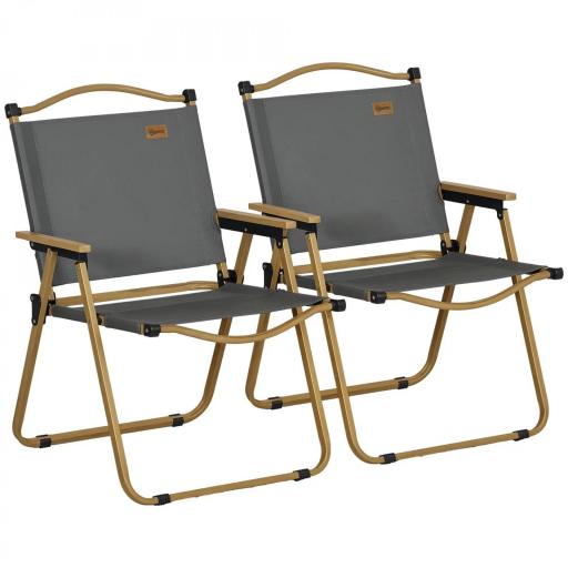 Outsunny Set 2 Sillas de Jardín Plegables con Reposabrazos Sillas para Camping y Playa en Tela Oxford 54x59x78 cm Gris Oscuro [11]