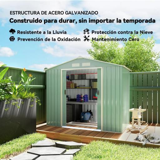 Caseta de Jardín 213x130x185 cm Cobertizo de Exterior Metálico para Almacenamiento de Herramientas Verde Claro [2]