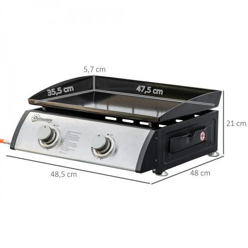 Plancha de Gas Sobremesa con 2 Quemadores de Acero Inoxidable 6 kW con Plancha para Jardín Camping 48,5x48x21 cm Plata [1]