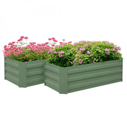 Juego de 2 Jardineras Exterior Grandes de Acero Galvanizado Huertos Urbanos para Terraza Jardín 100x50x30 cm Verde [8]