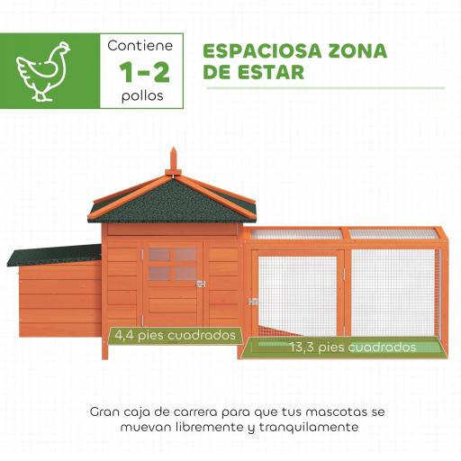 Gallinero de Madera Exterior Jaula para Gallinas con Nidos Corral Bandeja Extraíble Tapa Abatible 196x76x97 cm Naranja [4]