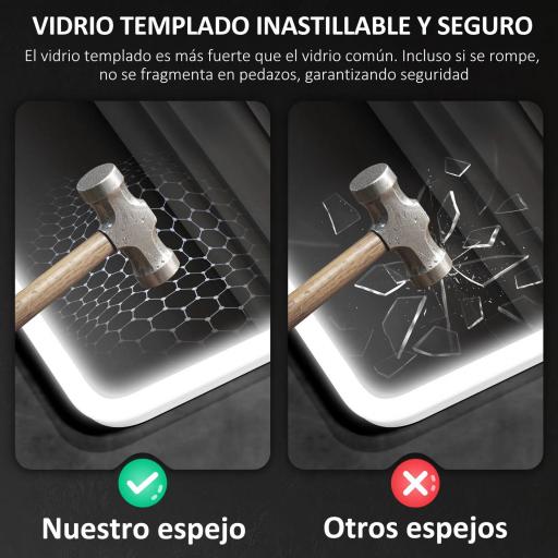 Espejo de Baño con Luz LED 70x50 cm con Bluetooth 3 Colores de Luz Reloj Digital Función Antivaho Función de Memoria [8]