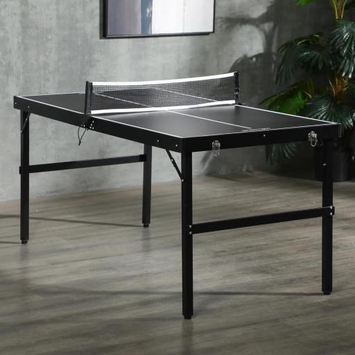 Mesa de Ping Pong Plegable con Marco de Aluminio y Red para Interiores y Exteriores 152x76x72 cm Negro