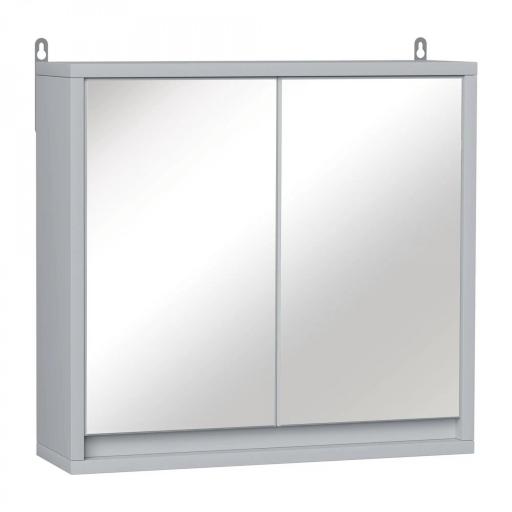 Armario de Baño con Espejo con 2 Puertas y Estante Ajustable Mueble Colgante de Baño para Aseo Estilo Moderno 48x14,5x45 cm Gris [1]