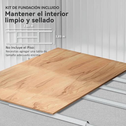 Cobertizo de Jardín 4,9 m² 277x195x192 cm con 2 Puertas Corredizas Base Refuerzo (Suelo NO Incluido) Gris Oscuro [5]