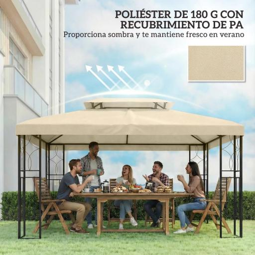 Toldo de Recambio 4x3 m con Techo Doble Orificios de Drenaje y Protección UV Solo Toldo NO Incluye Marco Blanco Crema [5]