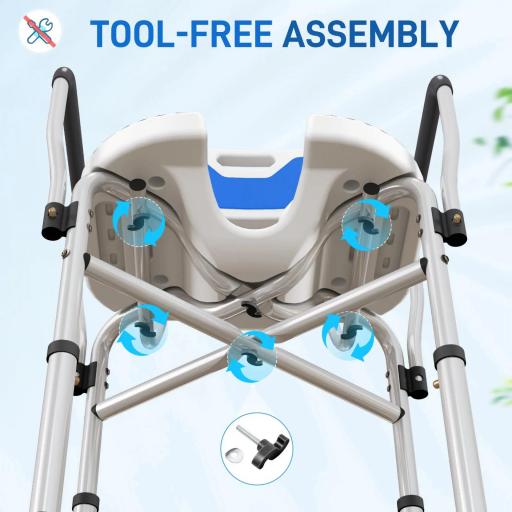 Silla de Ducha con Asiento Ranurado Altura Regulable Antideslizante Respaldo y Reposabrazos Carga 136 kg Azul [2]