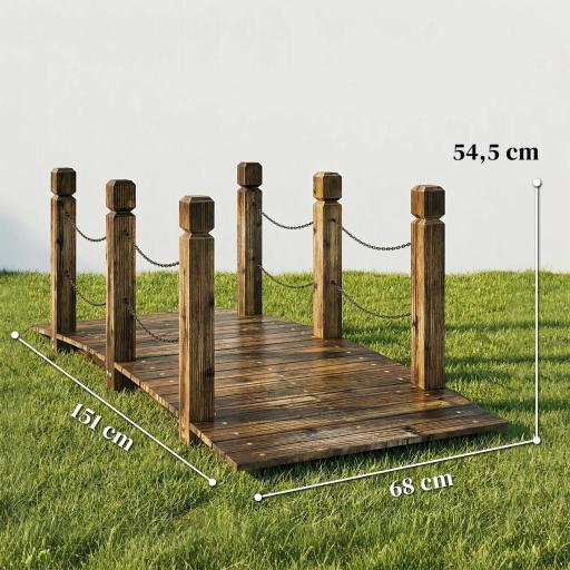 Puente de Jardín de Madera 1,51 m Puente Decorativo para Estanques Rústico con Barandillas de Seguridad Carbonizado [1]