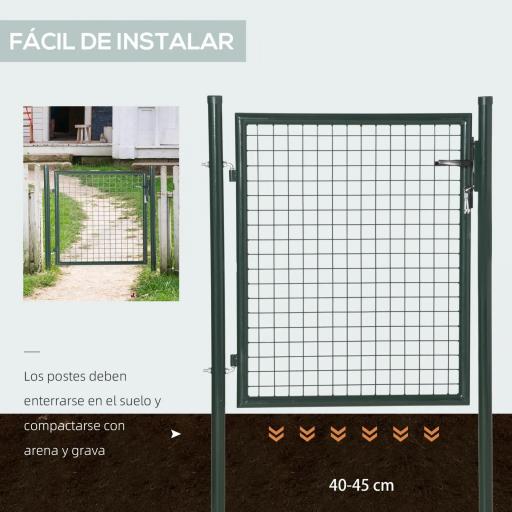 Puerta Verja de Jardín de Acero con Cerradura Manija y 3 Llaves Puerta de Valla Cerca para Exterior Patio Terraza 97x150 cm Verde [3]