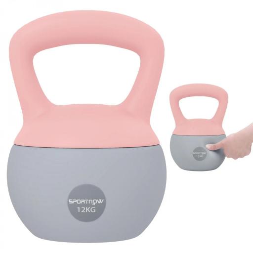 Pesa Rusa 12 kg Kettlebell Relleno de Arena Metálica Mango Antideslizante para Entreno en Casa 21x21x30 cm Rosa y Grisq [10]