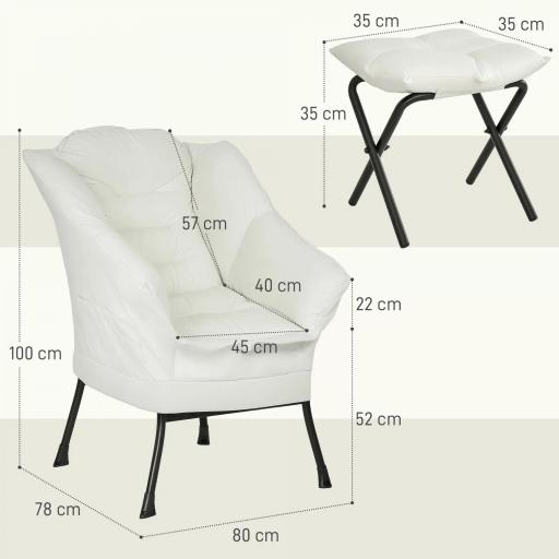 Sillón de Salón con Otomana Sillón de Relax con Bolsillos Laterales y Patas de Acero para Sala de Estar Dormitorio Crema [1]