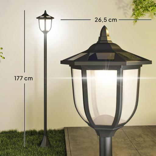 Lámpara Solar de Jardín Farola con 6 Luces LED con Batería Recargable Solar con Autonomía de 6-8 Horas Ø26,5x177cm Negro [1]