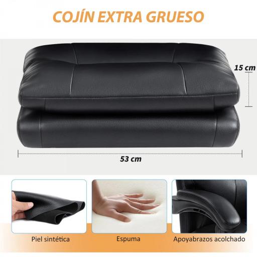 Silla de Escritorio con Soporte Lumbar Inflable Tapizada en PU Reposapiés Respaldo Reclinable Altura Ajustable Negro [4]