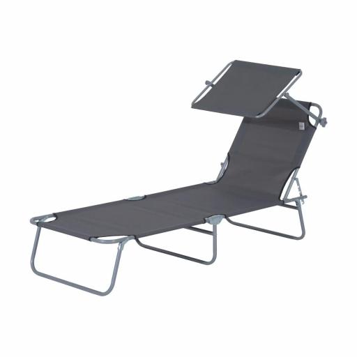 Tumbona de jardín Plegable con Toldo y Respaldo Reclinable para Jardín Terraza Acampada 187x58x36cm Gris [8]