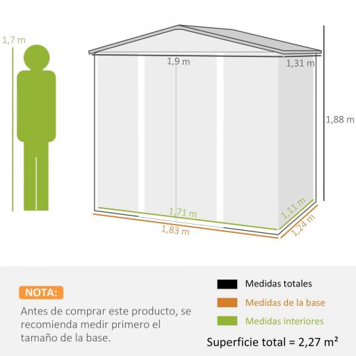 Caseta de Jardín Exterior 190x131x188 cm Cobertizo Metálico con 2 Ventilaciones y Puerta para Herramientas Gris [1]