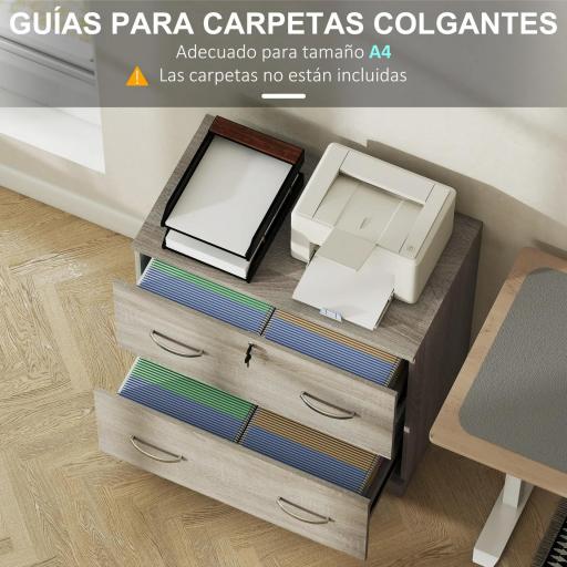 Cajonera de Escritorio con 2 Cajones con Guías para Carpetas Colgantes para A4 Cerradura y 2 Llaves 77x42x72 cm Natural [3]