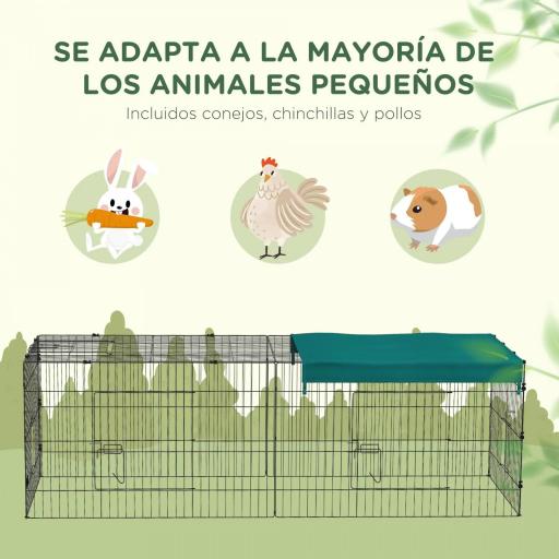 Jaula para Animales Pequeños de Acero con Puertas y Tela Superior para Conejos Chinchillas Gallinas 220x85x70 cm Verde [6]