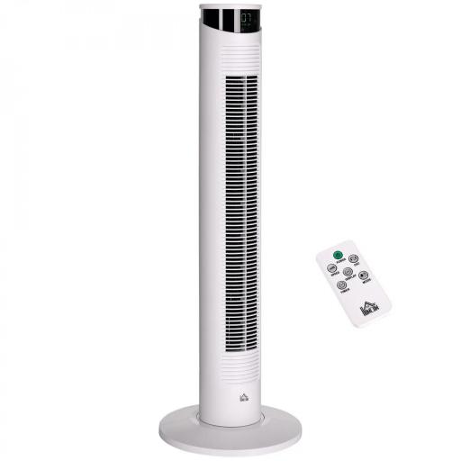 Ventilador de Torre Oscilante 45W con Control Remoto Temporizador de 12 h 3 Velocidades Pantalla LED Ø31,5x93 cm Blanco [7]