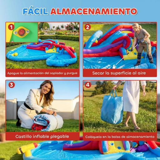 Castillo Hinchable Acuático con Soplador 550W Tobogán Pared de Escalada Piscina Aro de Baloncesto Portería de Fútbol [7]