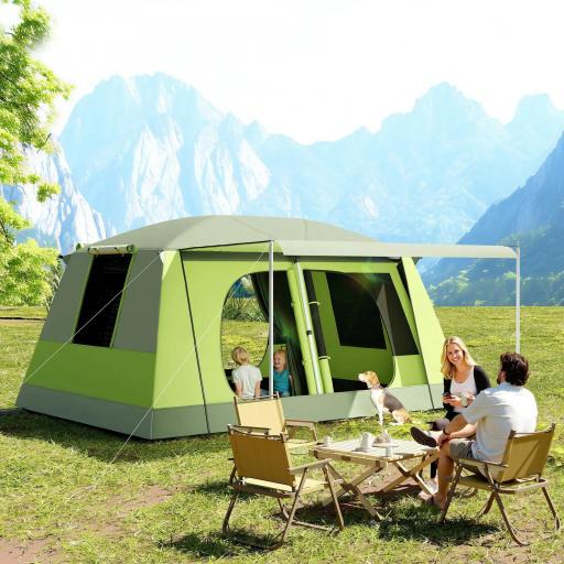 Tienda de Camping para 4-8 Personas con Mosquitera Gancho y Bolsa de Transporte Anti-UV 405x305x225 cm Verde