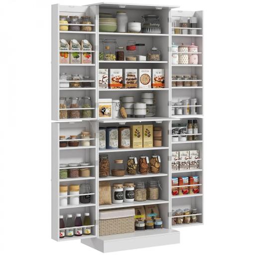 Armario Despensa de Cocina con 4 Puertas con Estantes Estantes Ajustables para Sala de Estar Comedor Blanco [9]