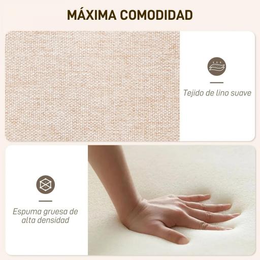 Sillón con Reposapiés Sillón Lectura con Respaldo Alto Capitoné Patas de Madera y Tapizado en Lino Beige [4]