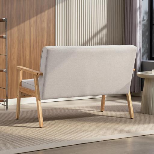 Sofá de 2 Plazas Tapizado en Lino Sintético Sofá Nórdico con Patas y Reposabrazos de Madera 113x67x78 cm Beige [7]