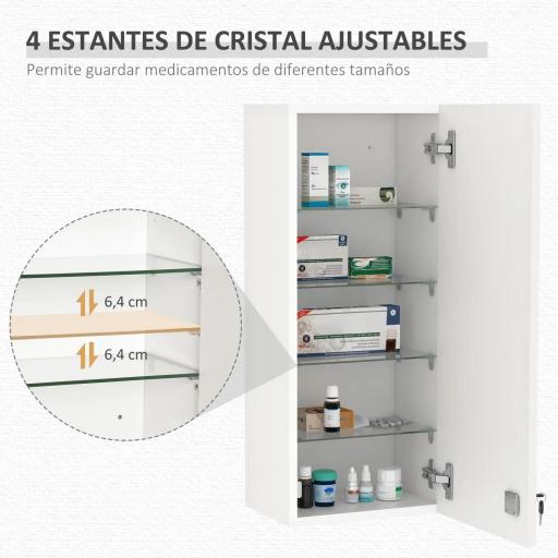 Botiquín de Pared de Primeros Auxilios 5 Niveles con Estantes Ajustables de Vidrio Cerradura Llaves 30x20x70 cm Blanco [4]