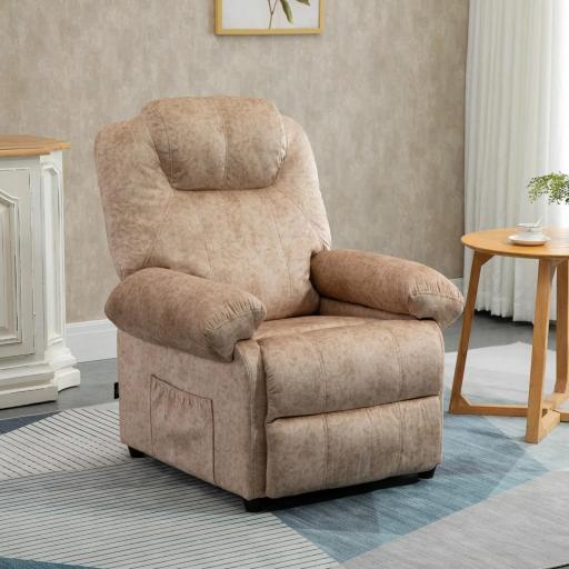 Sillón Relax Reclinable Manual, Sillón Relax de Terciopelo con Reposabrazos, Reposapiés, Acolchado Grueso, Butaca Reclinable hasta 135º para Salón, Dormitorio, Oficina, Beige