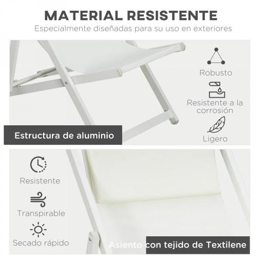 Conjunto de 2 Tumbonas Plegables de Aluminio con Respaldo Regulable en 5 Posiciones Reposacabezas 60x100x85 cm Blanco [7]