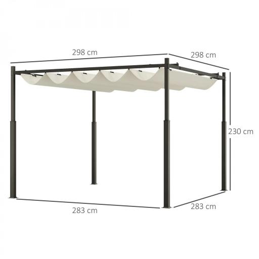 Pérgola de jardín exterior 3x3 m con techo retráctil y fijación magnética, toldo sol UPF30+, Crema [2]