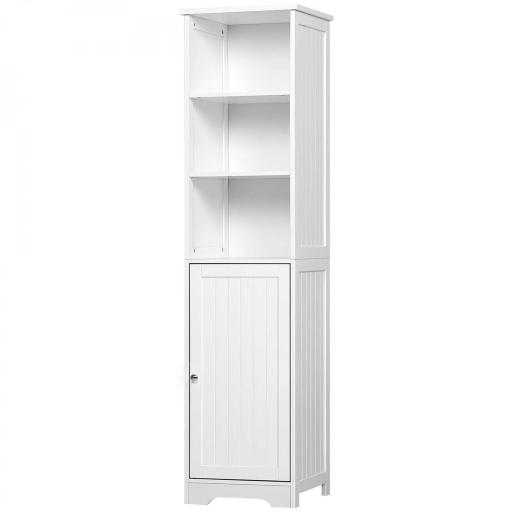 Armario Alto de Baño de 5 Niveles Columna Auxiliar de Baño con 3 Estantes 1 Puerta y Balda Ajustable 40x38x160 cm Blanco [8]