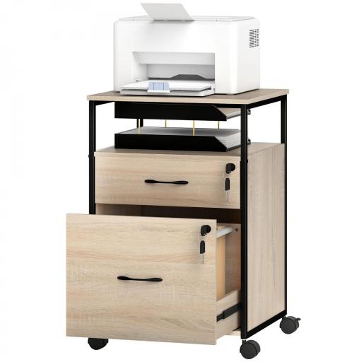 Cajonera de Oficina Cajonera para Escritorio con 2 Cajones y Ruedas para Tamaño Carta A4 44x40x66,5 cm Tono Madera [8]