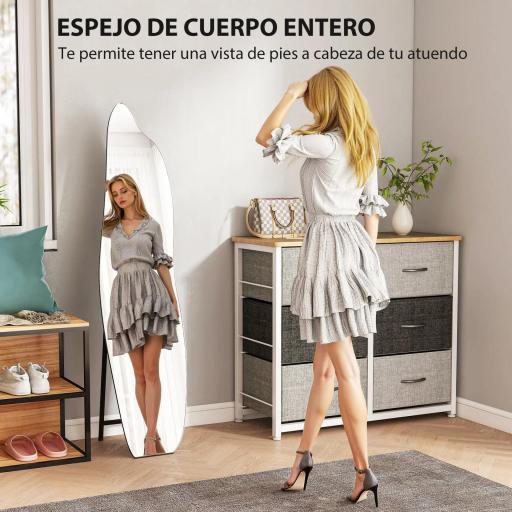 Espejo de Pie Cuerpo Entero sin Marco Espejo de Pie Forma Irregular con Soporte 40x4x160 cm Negro y Plata [7]