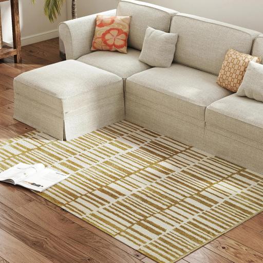 Alfombra Salón 170x120 cm Lavable en Lavadora Pelo Corto Estilo Moderno Tapete para Sala de Estar Dormitorio Crema [4]