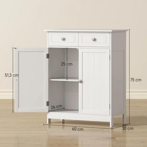Armario Auxiliar de Baño con Cajones de Estilo Clásico Mueble Auxiliar de Pasillo Dormitorio 60x30x75 cm Blanco [1]