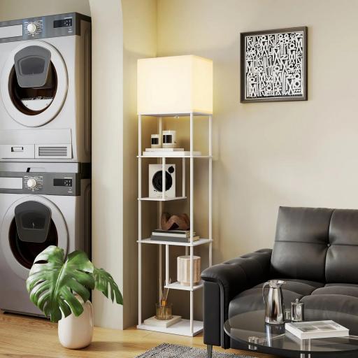Lámpara de Pie con Estantes Temperaturas de Color Ajustable 3000K-6500K Control Remoto Bombilla E27 Blanco [3]