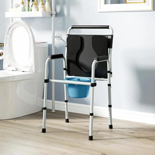 Silla con Inodoro Plegable con Altura Ajustable Cubo y Almohadillas Antideslizantes Carga 150 kg Negro [7]