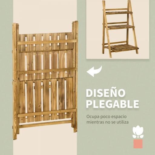 Soporte para Plantas de Madera de 3 Niveles Estantería para Plantas Plegable Soporte para Macetas 60x37x93 cm Natural [4]