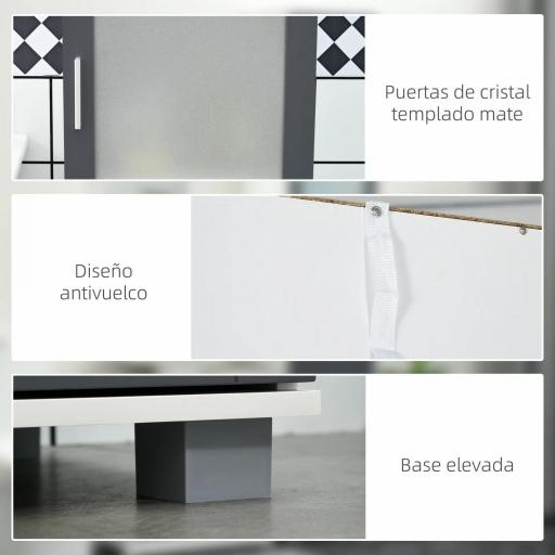 Armario Alto de Baño Mueble Columna de Baño con 2 Puertas de Vidrio Templado y Estantes Ajustables 37x35x190 cm Blanco y Gris [2]