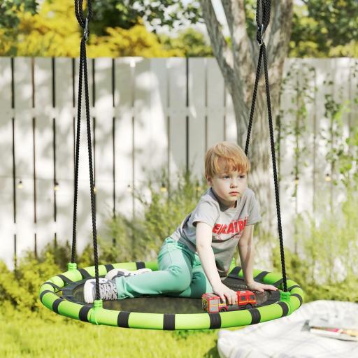 Columpio Infantil Redondo de 100 cm para Jardín con Altura Ajustable y Soporte de 150 kg Ø100x180 cm Negro y Verde