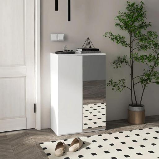 Mueble Zapatero con Espejo para 18 Pares de Zapatos con 5 Estantes Ajustables para Recibidor 60x32x95 cm Blanco