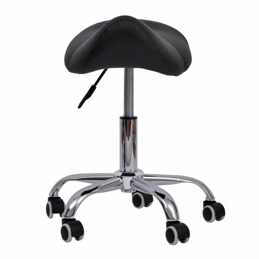 Taburete con Ruedas Taburete Giratoria con Altura Ajustable Taburete Cosmetica Dentista Peluqueria 52x53x49-61 cm Negro [2]