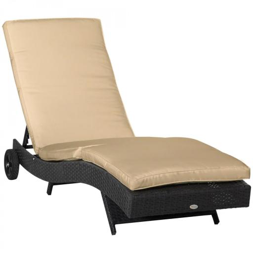 Tumbona de Jardín en Forma de S con 2 Ruedas Respaldo Ajustable en 5 Posiciones y Cojín Extraíble 207x70x70 cm Negro [9]
